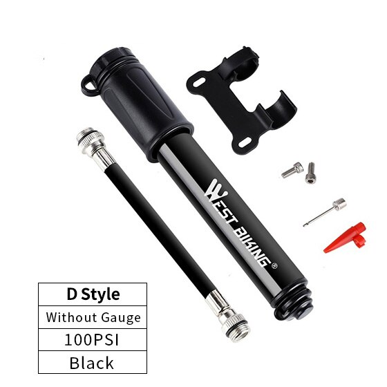 WEST BIKING Portable Bike Pump Gauge High Pressure Hand Pump Inflador Bicicleta Bike Accessories Schrader & Presta Bicycle Pump: D Style 100PSI