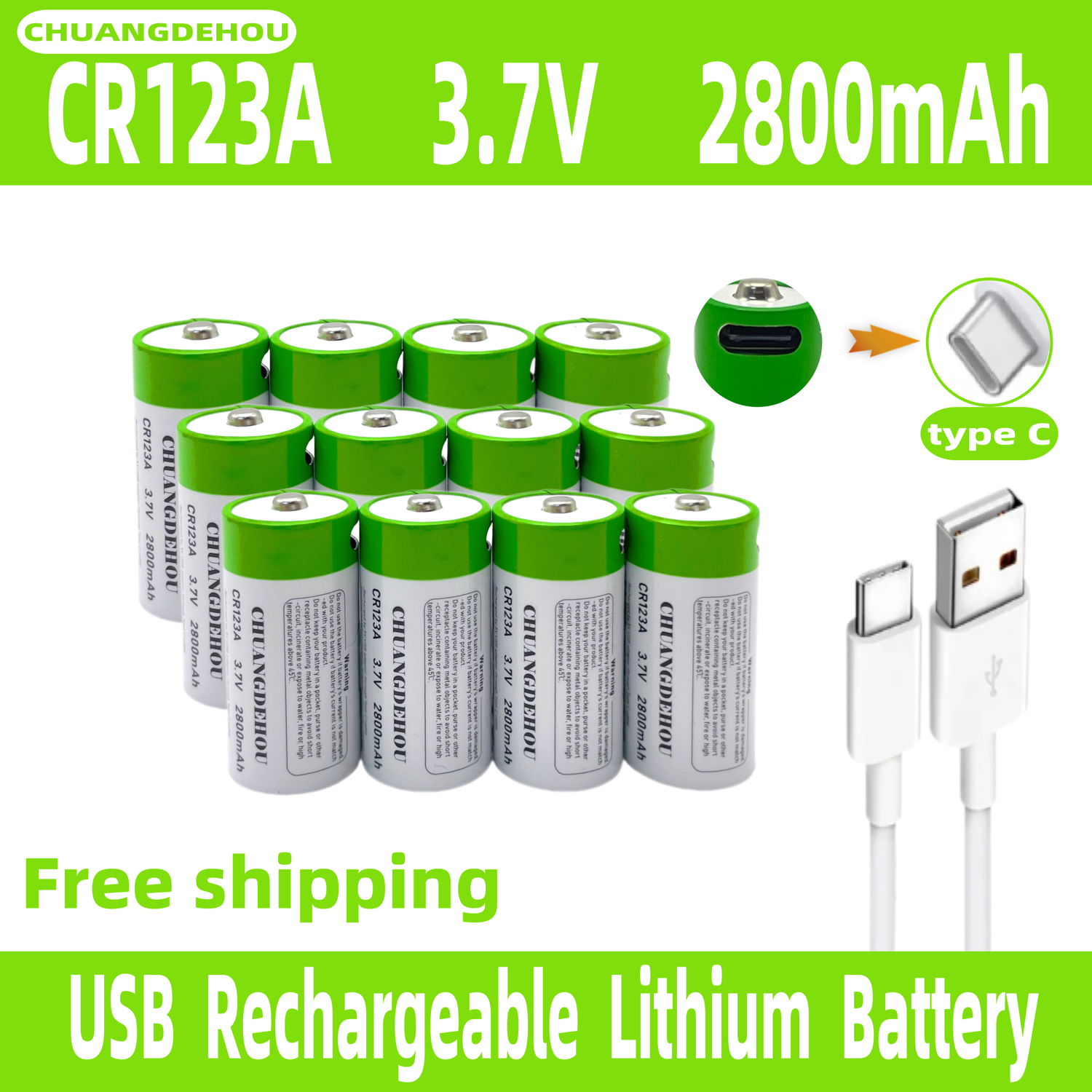 Batería Cr123A recargable 3,7 V iones de litio Cr123A 16340 adecuada para linterna Led batería de pared de viaje Cable USB tipo C carga rápida