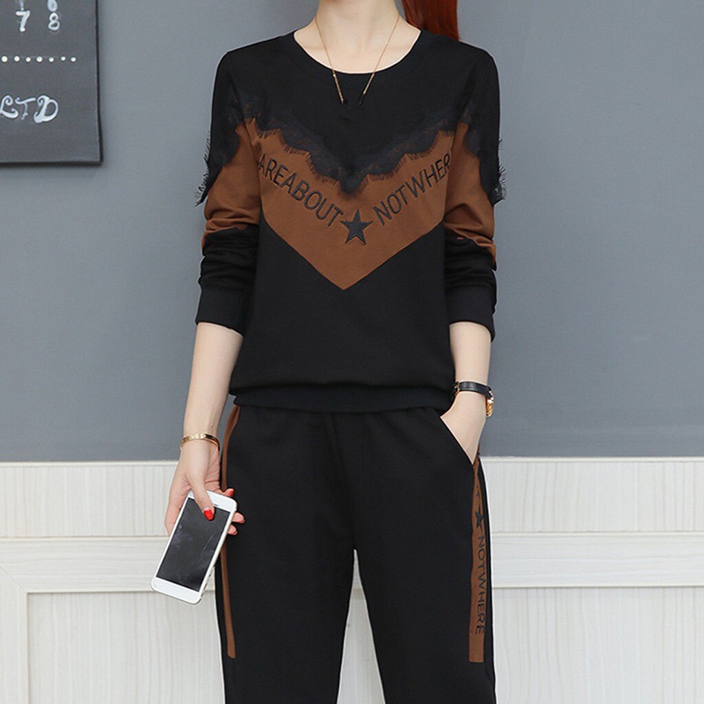 Women Sport Black Long Sleeve Jogging Running Sets Autumn Fitness sport suits lady sport workout Casual Outfit Sportswear#g3