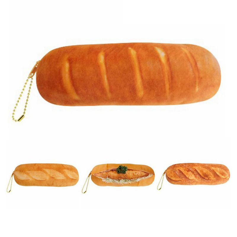 Portable French Bread Pencil Pen Case Cosmetic Makeup Pouch Zipper Bag Purse A2UA