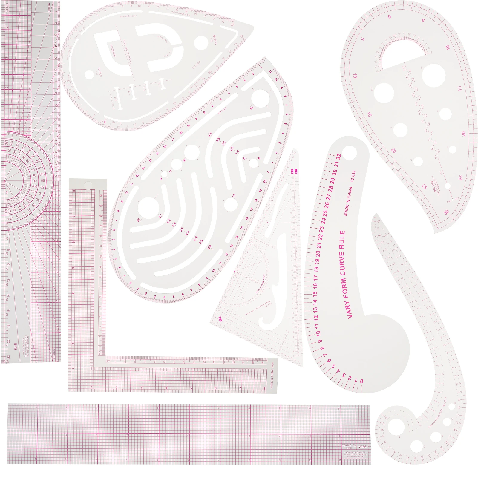 Every Shape Size Ruler Sewing Ruler Set Inch and Metric Clear Curve Strai... – Vicedeal