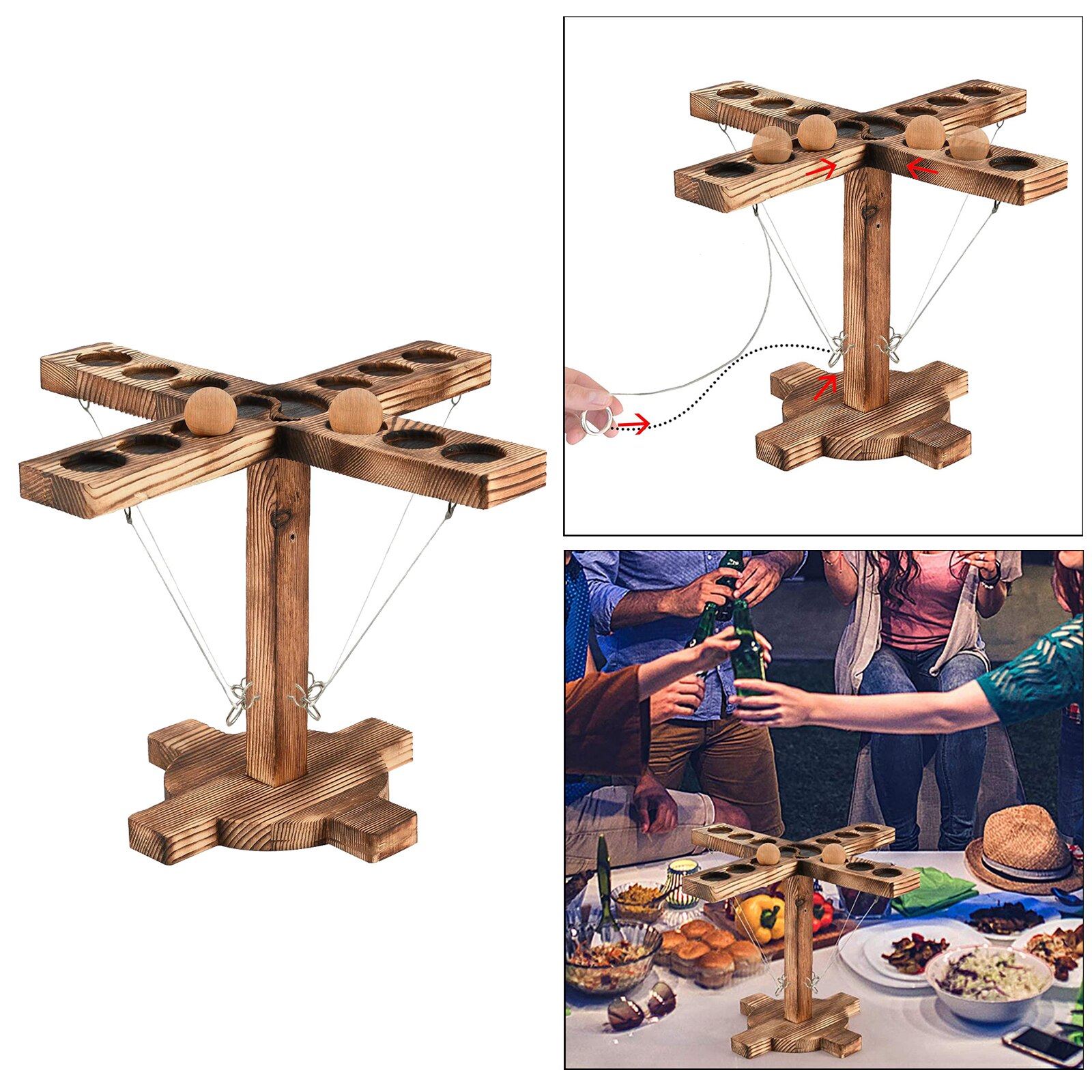 Wood Hook & Ring Toss Bars Game, Interactive Game For Adults and Kids, Drinking Games for Party, Camping, Bars, Home