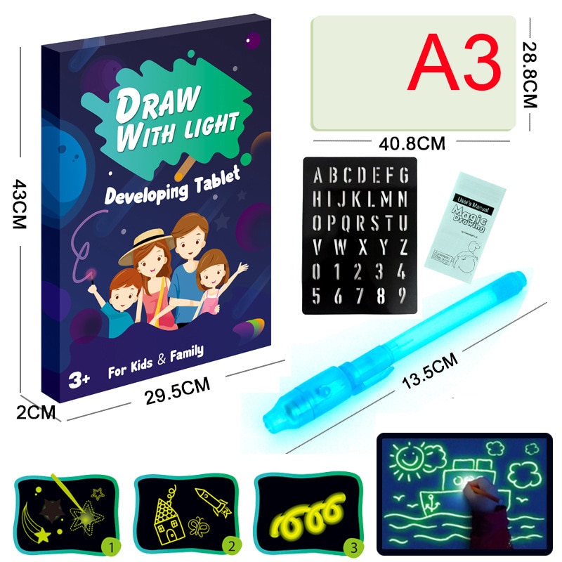 Kids 3D Magic Drawing Pad Fluorescent Puzzle Luminous Magical Writing Pad 3D Luminous Drawing Board for