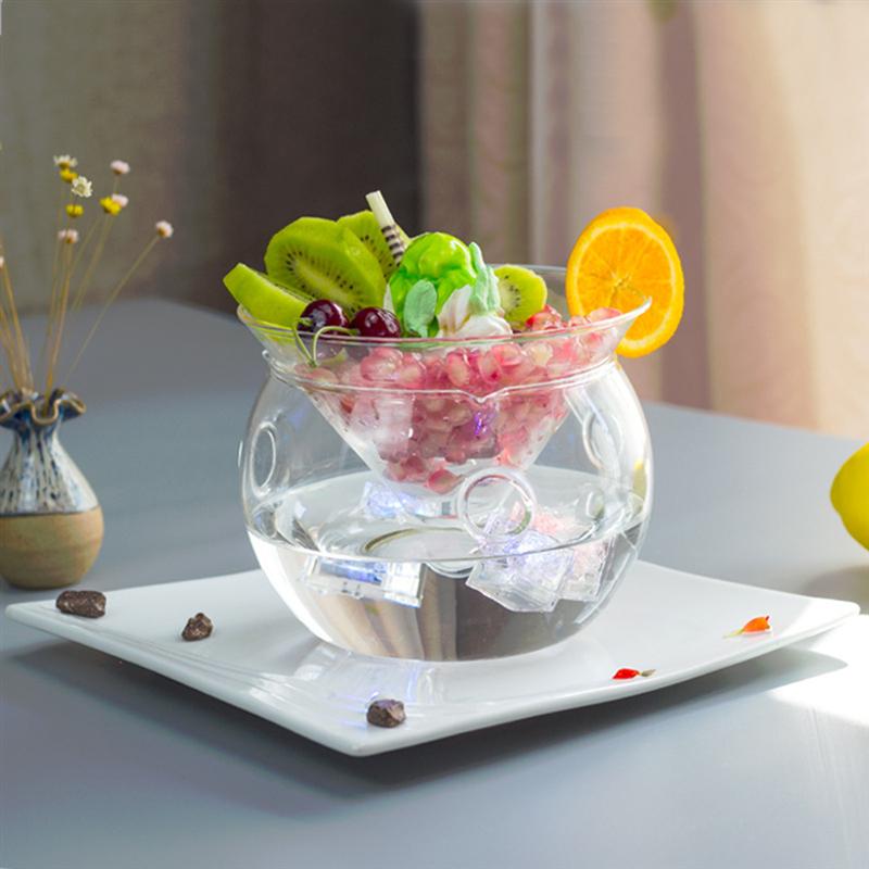 Transparent Glass Salad Bowl Fruit And Vegetable Bowl With Dry Ice Container Dry Ice Vegetable And Fruit Salad Bowl(Middle Size)