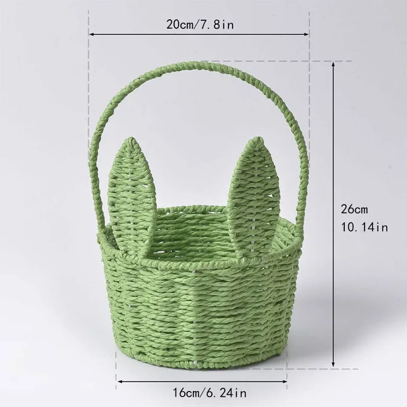 Cute Bunny Ears Woven Basket Paper Rope Braided Flower Basket Easter Decoration Home Picnic Fruit Hand-held Sundries Organizers: black