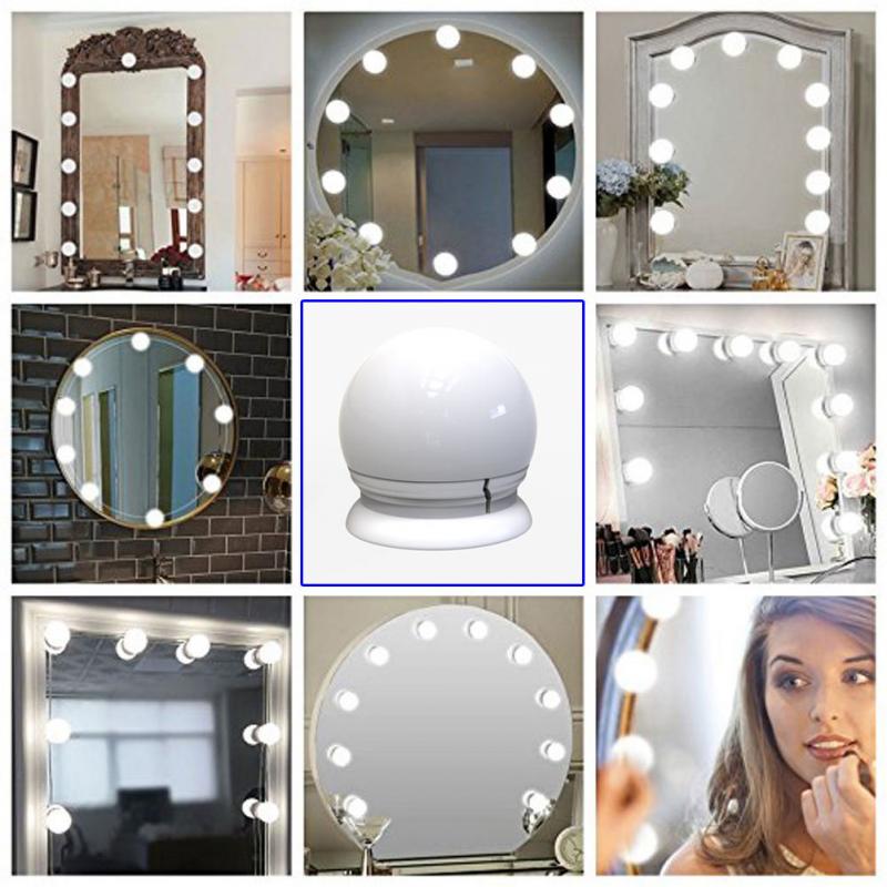 LED 12V Makeup Mirror Light Bulb Hollywood Vanity Lights Stepless Dimmable Wall Lamp 10 Bulbs Kit for Dressing Table