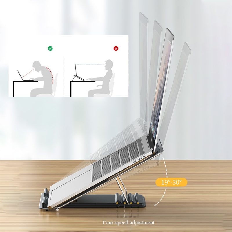 1Pc Laptop Stand Portable Folding 4-Speed Adjustable Ultra-Thin One-Piece Stand (Silver/White) Computer Stand Riser Adjustable