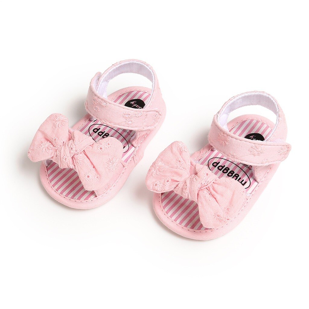 -né enfant bébé filles chaussures mignon enfant en bas âge première marche été sandales chaussures bébé nœud papillon couleur unie chaussures de marche: Rose / 13