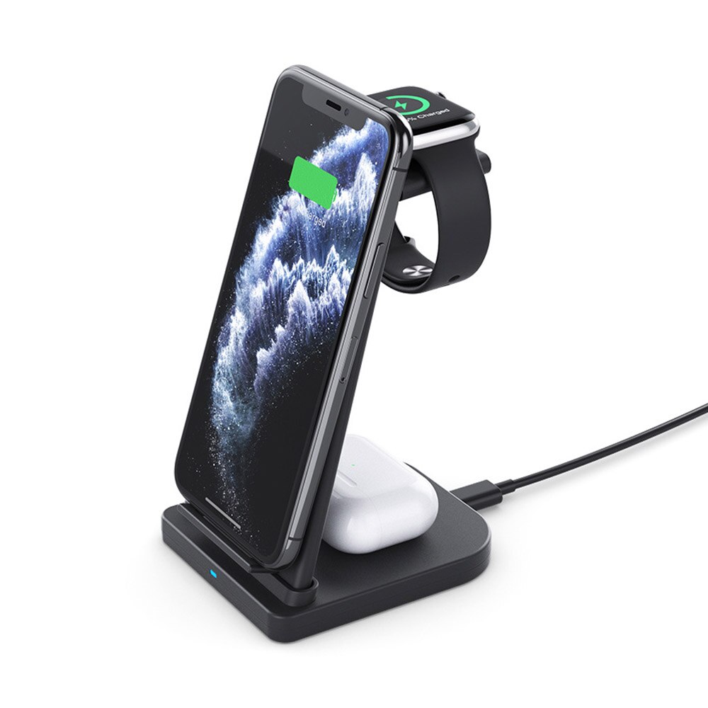 3 in 1 Charging Dock Station for Apple Watch 6 SE 5 4 3 2 15W Fast Wireless Charger Stand Qi for iPhone 11 XS XR X 8 Airpods Pro: 3 in 1 Black