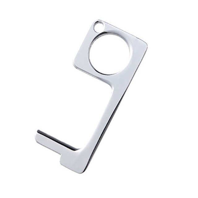 1Pc Key Chain No-Touch Door Opener Keychain Antimicrobial EDC Safe Door Handle Alloy Keyring Portable Elevator Tool: Silver-A