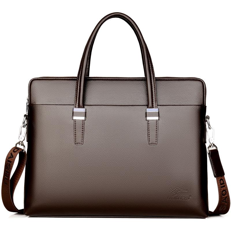 Men's PU Leather Briefcase - Business Shoulder Bag for Documents & Laptop: Brown