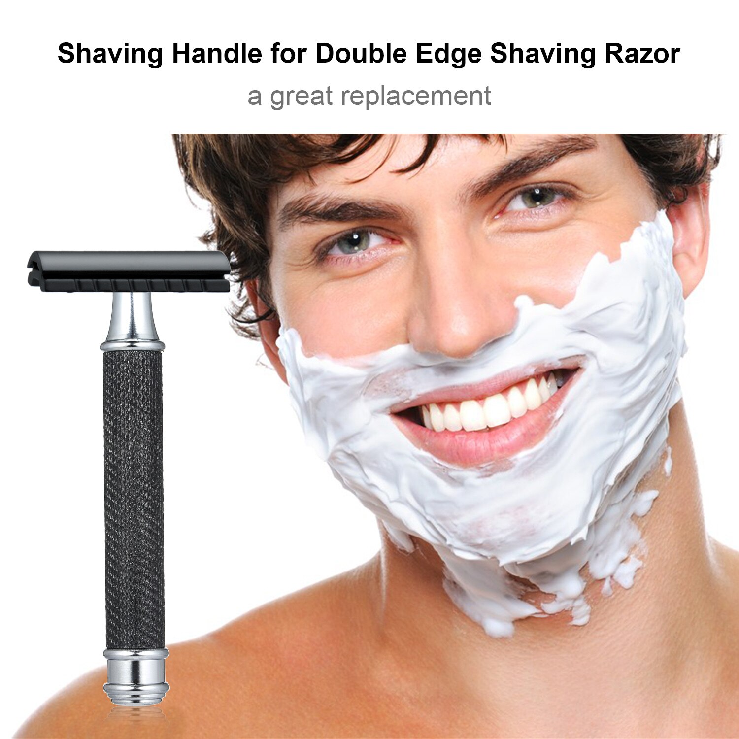 Rustfrit stål barberhåndtag dobbeltkantet barberskraber sikkerhedsudskiftning skæg barberhåndtag manuel barberingsværktøj overskæg