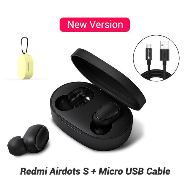 Redmi Xiaomi Airdots TWS Bluetooth Earphones Wireless 5.0 Bluetooth Earphone AI Control Gaming Headset With Mic Noise reduction: With Yellow Cable