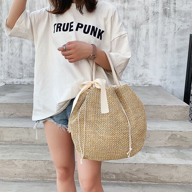 Women Bag Round Circular Rattan Wicker Straw Woven Crossbody Beach Bag Basket Bohemia Bag Handbags Ladies Shoulder Bag