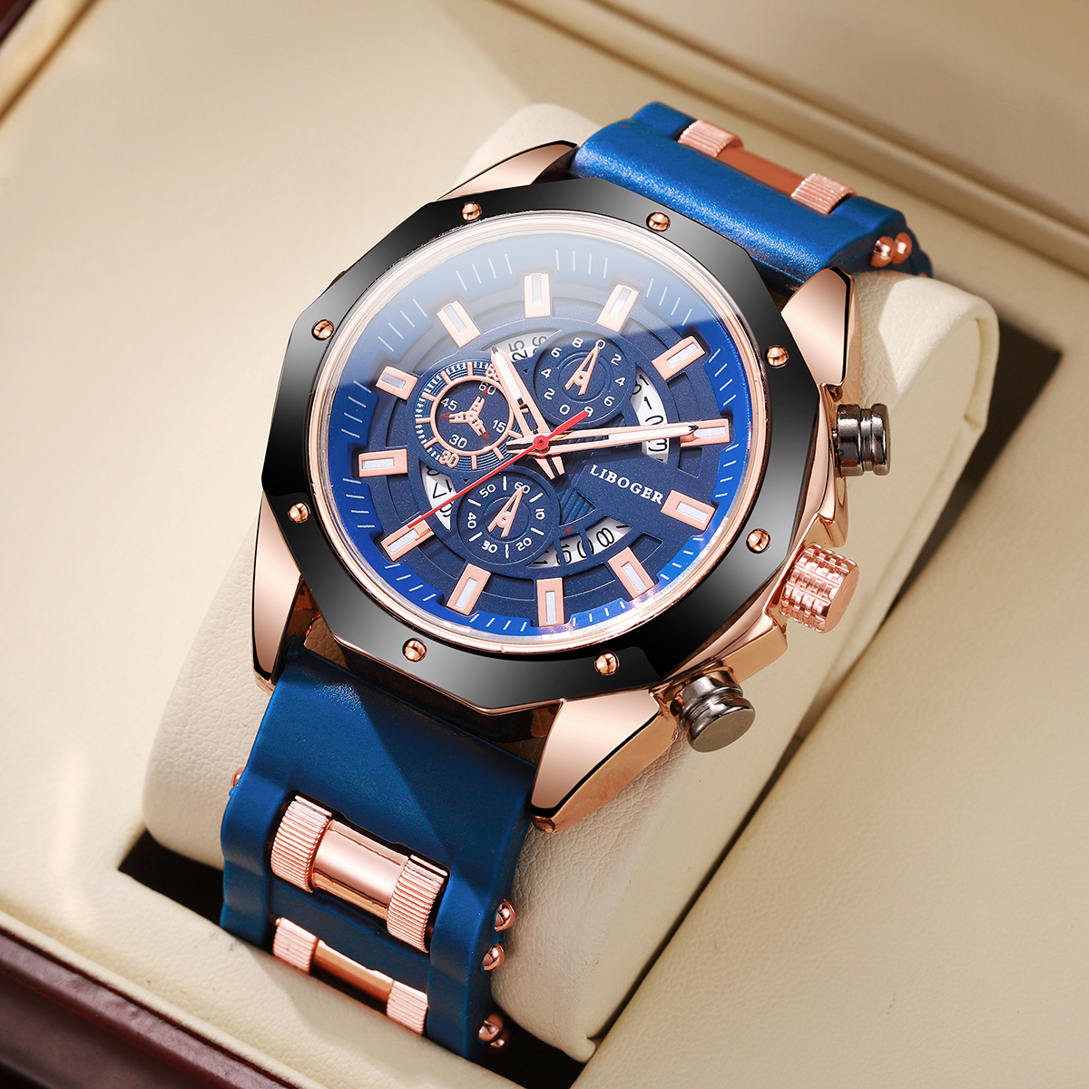 Heren sporthorloge mode siliconen band quartz horloges met datumkalender