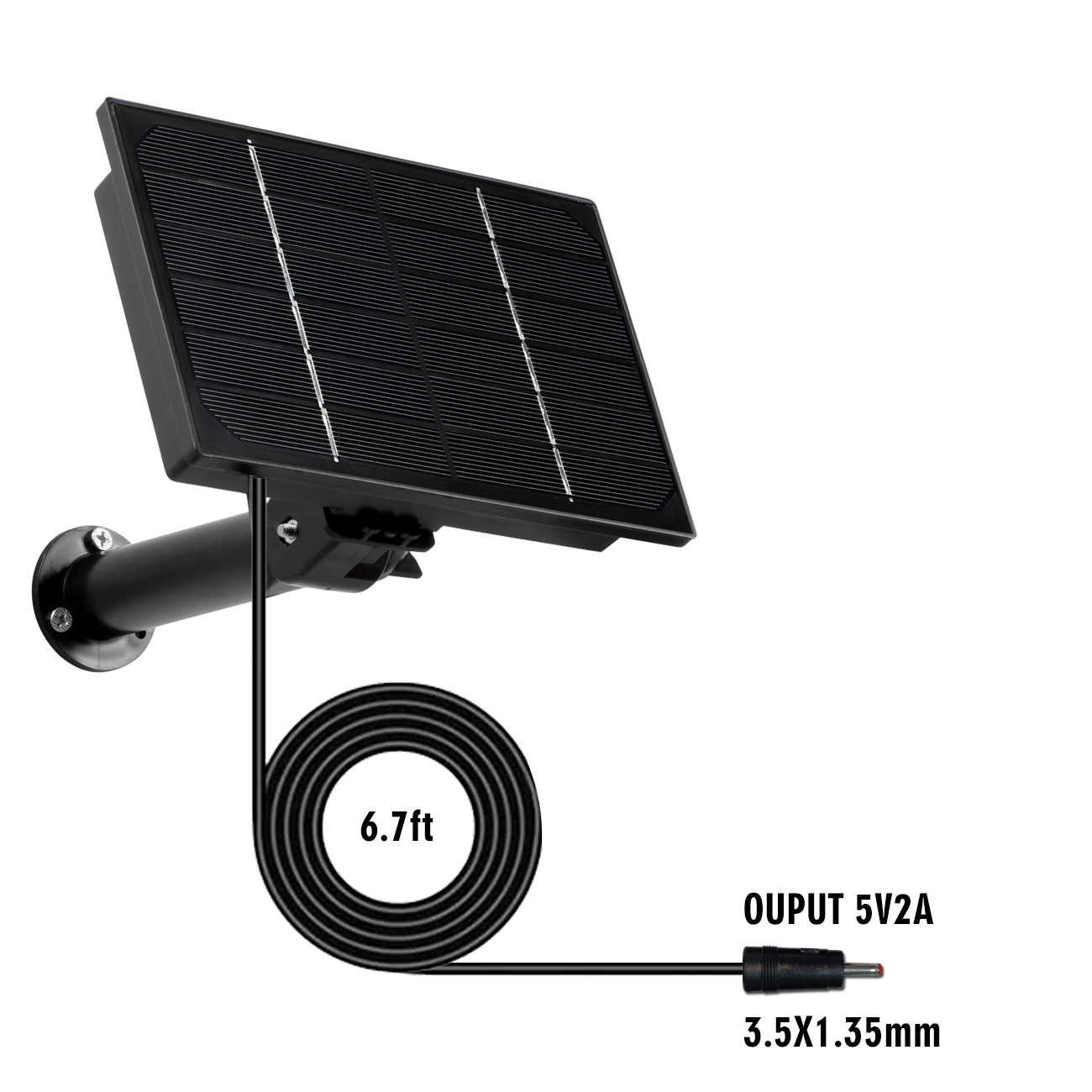 Panneau solaire étanche 4W, batterie 18650 intégrée, câble extérieur de 2m chargé USB Tpye C DC5V 12V alimenté pour caméra WIFI de sécurité: Black
