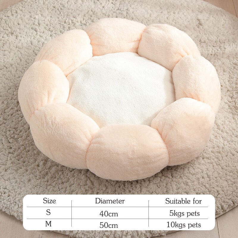 Flower Shaped Cat Bed Indoor Cozy Pet Beds Ultra Soft Plush Dog Basket Sunbed Warm Self-Warming House Sleeping Bag Cushion Mat: Cream / 40cm