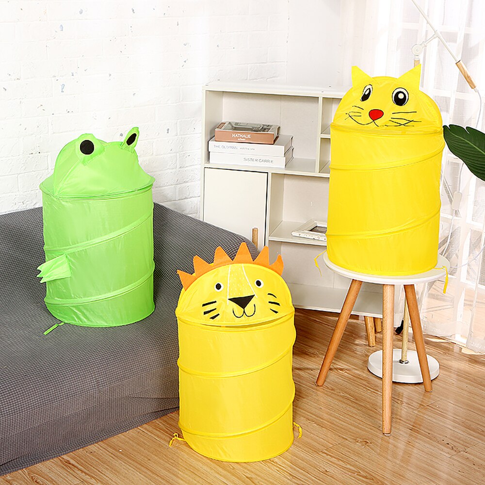 Carino Pieghevole Secchio Bucato Cilindro Cestino per I Giocattoli Scatola di Immagazzinaggio Del Giocattolo Contenitore Sveglio Animale Del Fumetto scarafaggio Rana gatto Lavanderia Scatola di