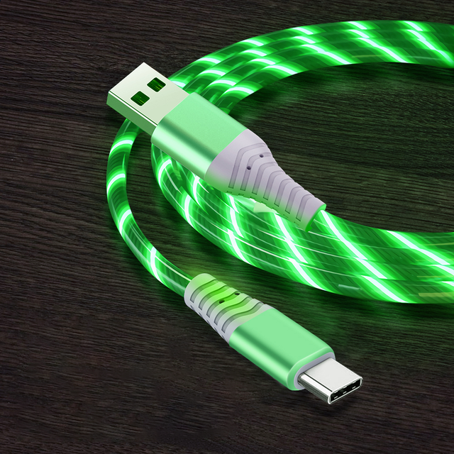 Nnbili 3a lysende opladningskabel led micro usb type c kabel hurtigopladning til huawei xiaomi lysende streamer usb c ledning: Blå / 0.75m
