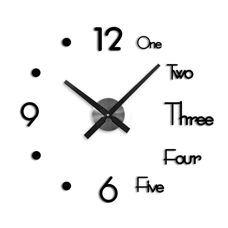 DIY Large Wall Clock Modern 3D Wall Sticker Clock Silent Home Decor Living Room Acrylic Quartz Horloge Wall Clock: Black