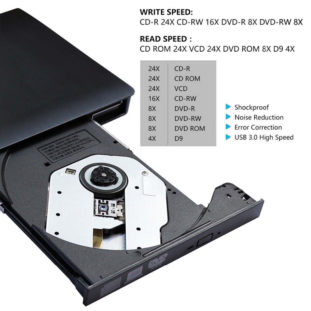 Portable USB 3.0 DVD-ROM CD ROM Optical Drive External SlimDisk Reader Desktop PC Laptop Tablet DVD Player