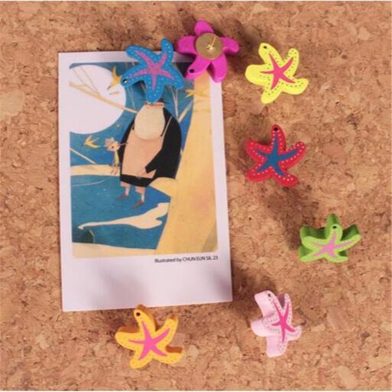 7pcs Beautiful Starfish Wood Push Pin Thumbtacks Decorative Diy Tack Pin for Cork Cartoon Photo Wall Pushpin Office Materials