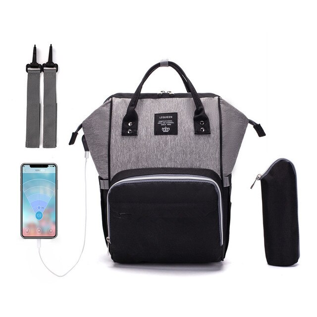 Diaper Bag Backpack Lequeen Large Baby Bag with Changing Pad Travel Back pack Built in USB Waterproof Maternity Bag: 15