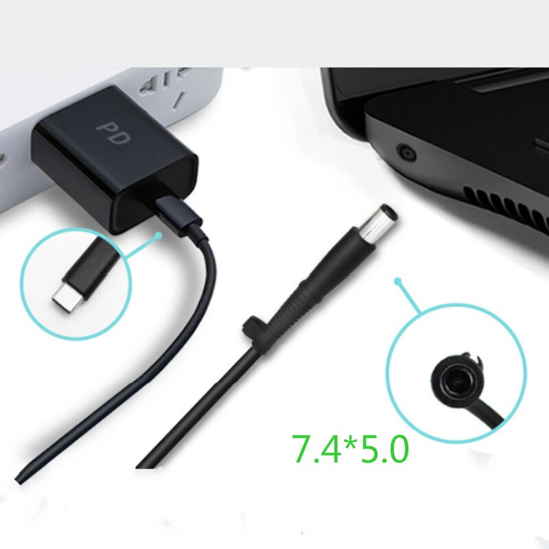 PD type-c na konwerter DC kwadratowe usta do 7.4*5.0 okrągłe usta 65W szybkie źródło ładowania adapter do laptopów Dell