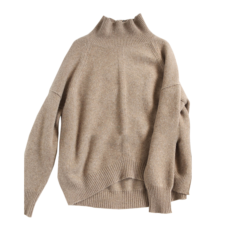Höst och vinter cashmere tröja lös retro ull dam turtleneck tröja stickad tröja varm tröja: Kaki / Xl