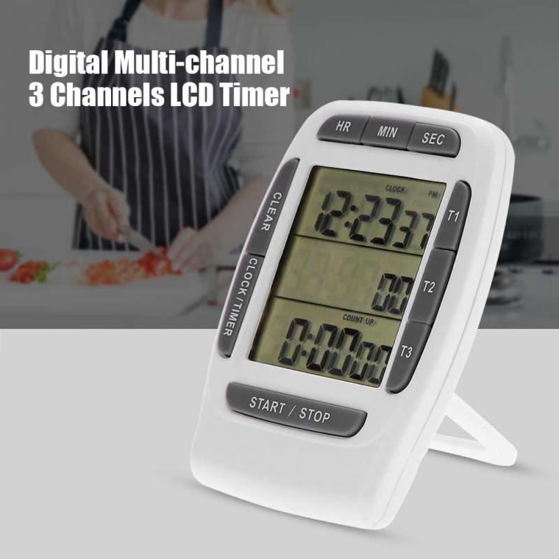 Digital Multi-channel Kitchen Timer 3 Channels LCD Timer Accurate Cooking Timer Count Up Countdown Alarm Kitchen Tools