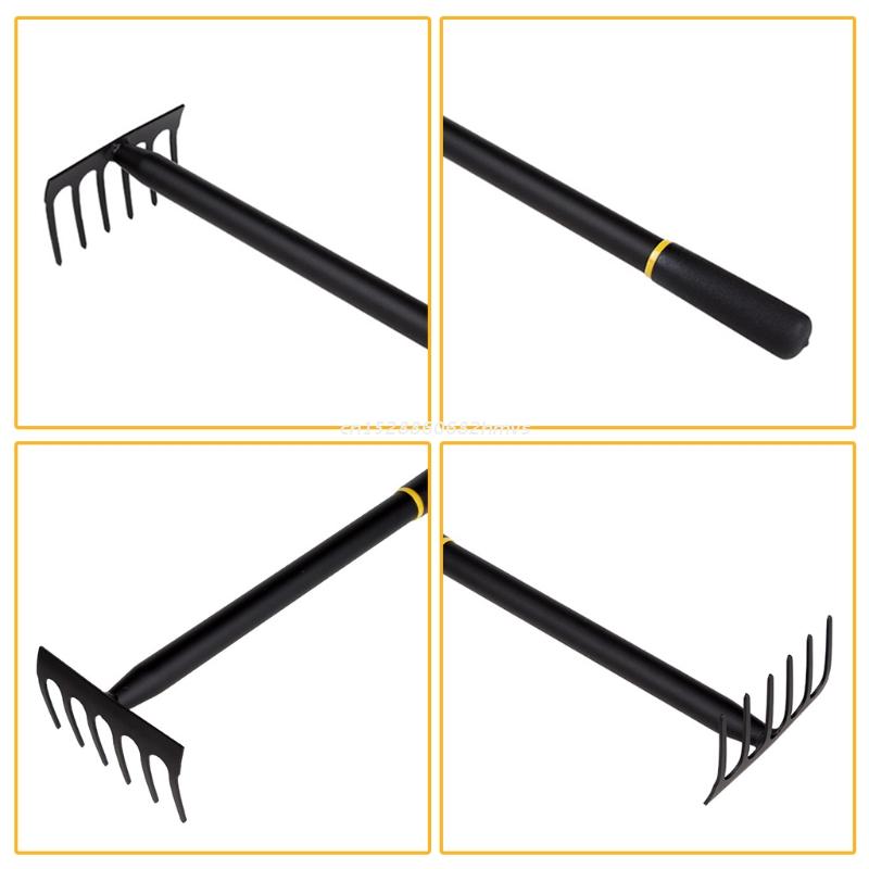 Kleine Rechen 6 Zinken dauerhaft Garten Hand Rechen Komfortable Griff Mangan Stahl