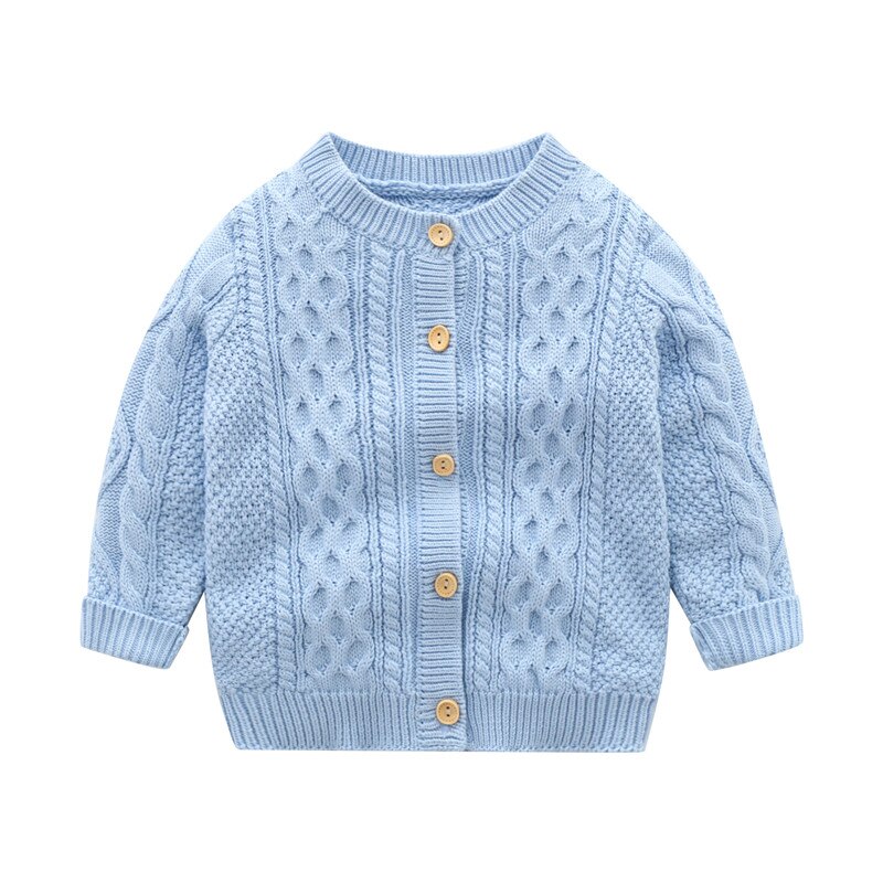 Autumn Winter Children Long Sleeve Sweater Cardigan Coat Baby Boy Girl Knit Sweater Jacket: Light Blue / 100