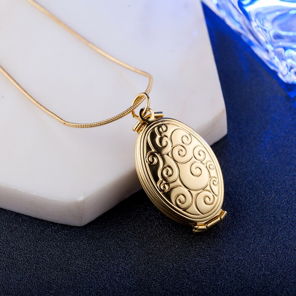 Liefhebbers/Dochter/Zoon Foto Hanger Ketting Goud Kleur Bloemen Patronen Gesneden Ovale Medaillon Foto Plata Ketting Sieraden