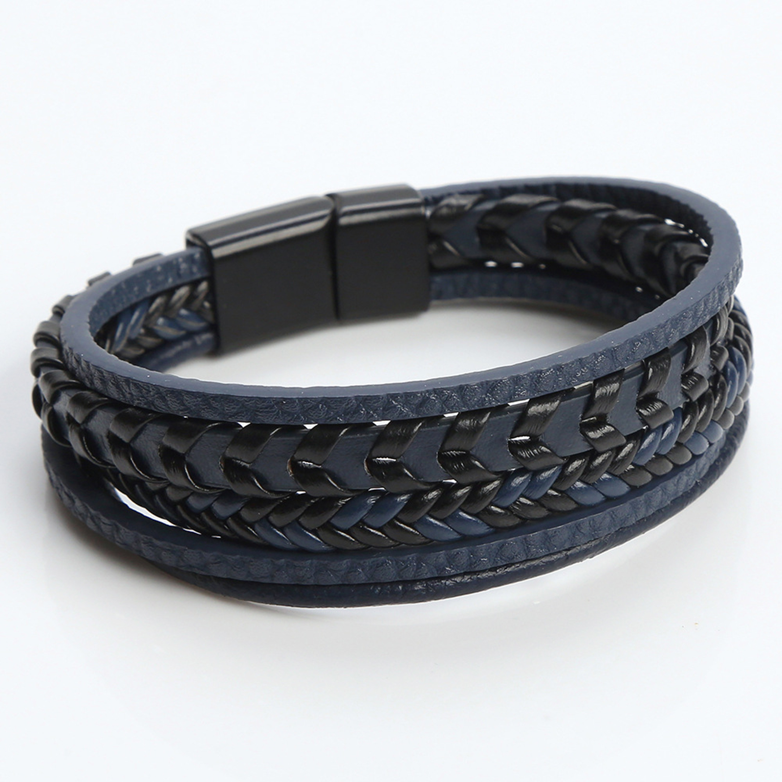 Pulseras trenzadas de cuero multicapa para hombre, brazaletes de cuerda con hebilla magnética hechos a mano, Masculino