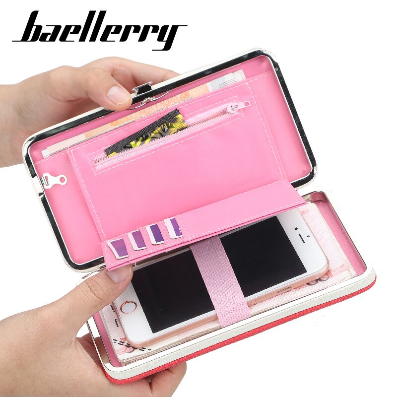 Baellerry Wallet Women Metal Frame Snap Button Coin Purse Mobile Phone Bag Bow Female Bag Good Support Name Engraving