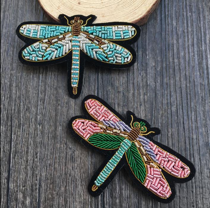 Dragonfly Indiase Zijde Emboridered Patch Broche Kralen Applique Patches Vintage Geborduurde Badge Mode Kleding Decoratie