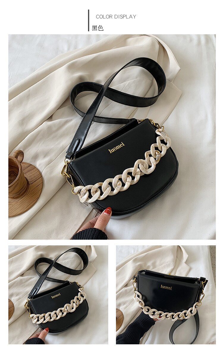 Female Messenger Bag Ladies Chain Shoulder Bag Small Square Bag Brand Women Handbag: Black