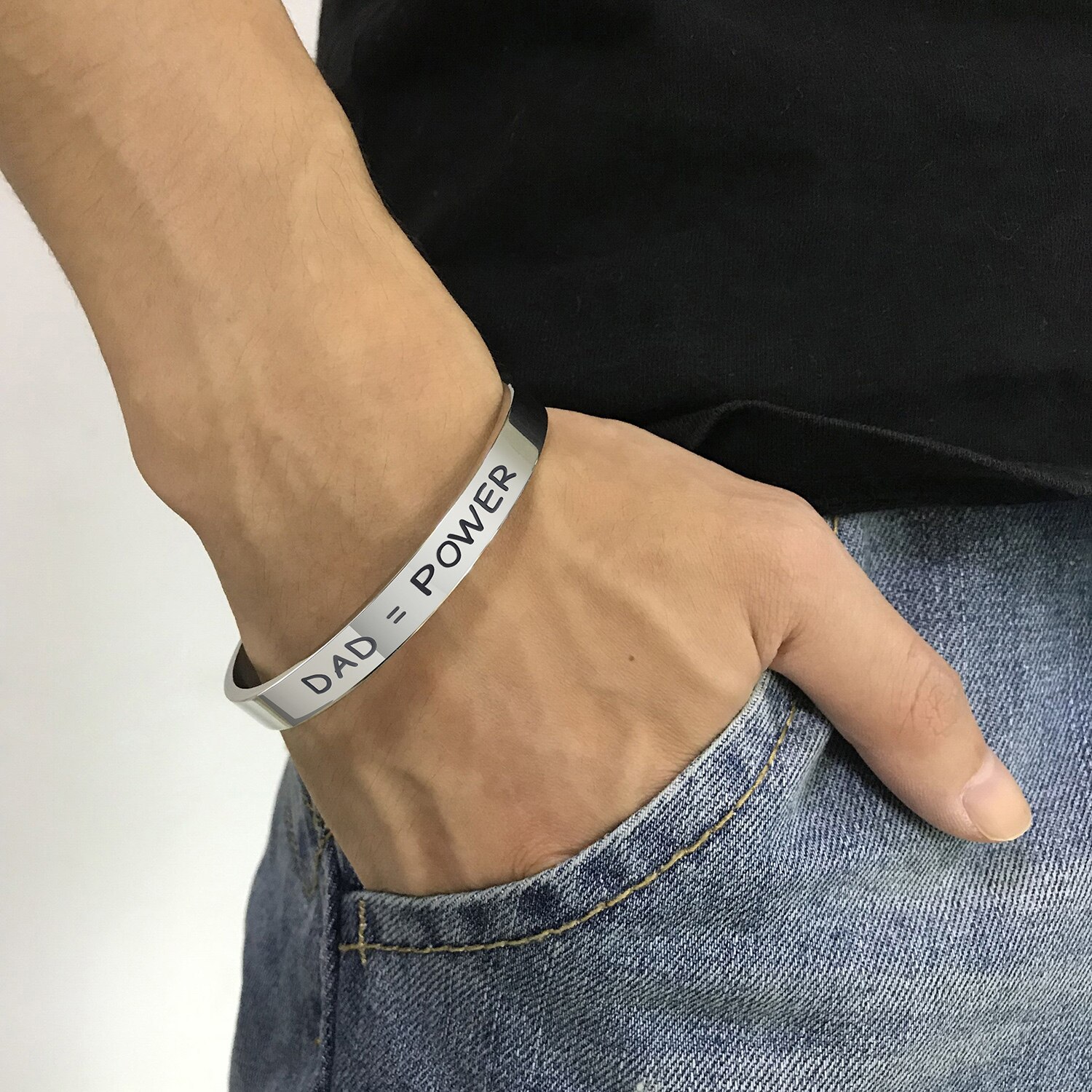 JHSL 8mm del Papà Festa Papà Regalo Degli Uomini Dei Braccialetti di Braccialetti di Figura di C In Acciaio Inox Grigio Gioelleria raffinata e alla moda di Nuovo Arrivo 2019