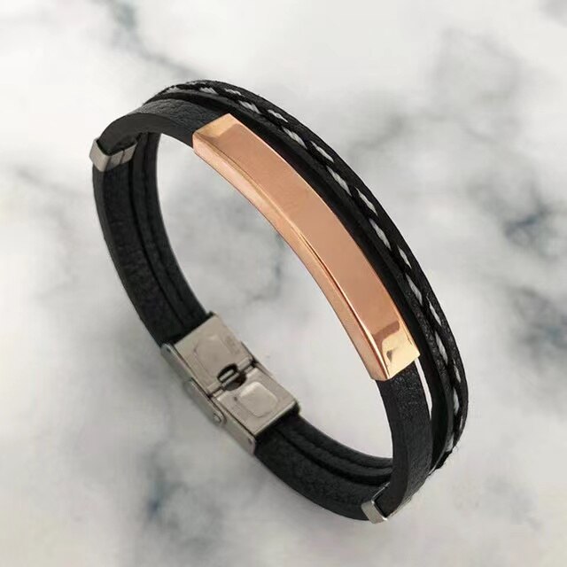 Eenvoudige Handgemaakte Retro Geweven Lederen Armband Populaire Hand Sieraden Paar Paar Punk Armband: BXXGM1011rose gold