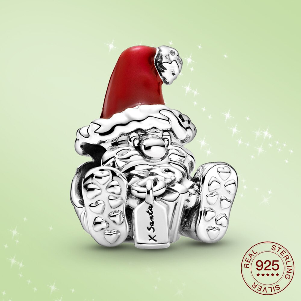 925 Sterling Zilver Kerstman Charm Enamel Craft Kerst Charm Fit Wear