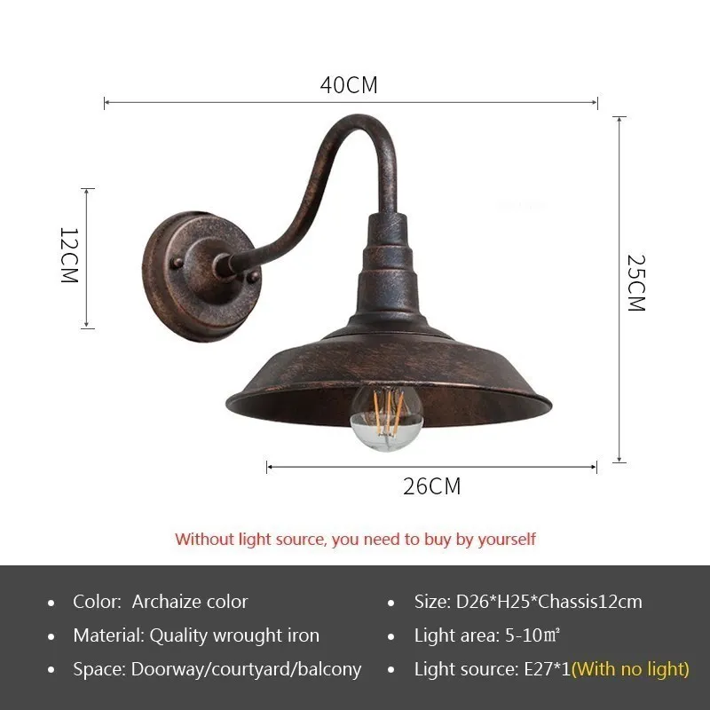 Vintage vandtæt væglampe udendørs lampe til altandørsdørsdørsdørsgårdsplads korridor have industriel  e27 væglamper belysningsarmatur: Foranderlig / 0-5w