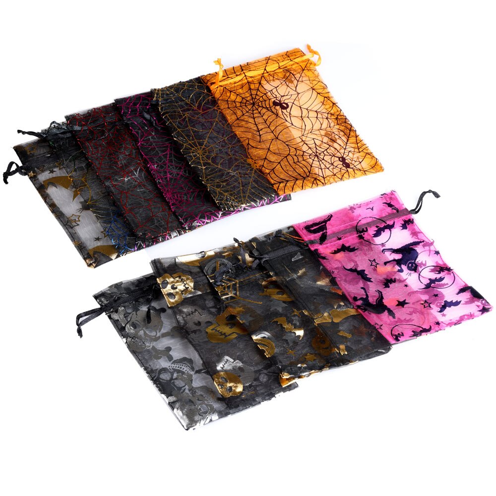 50 sztuk/partia Organza cukierki sznurek juta juta torba pająk Web Multi Color drukowanie Halloween Party opakowanie prezent torba cukierków