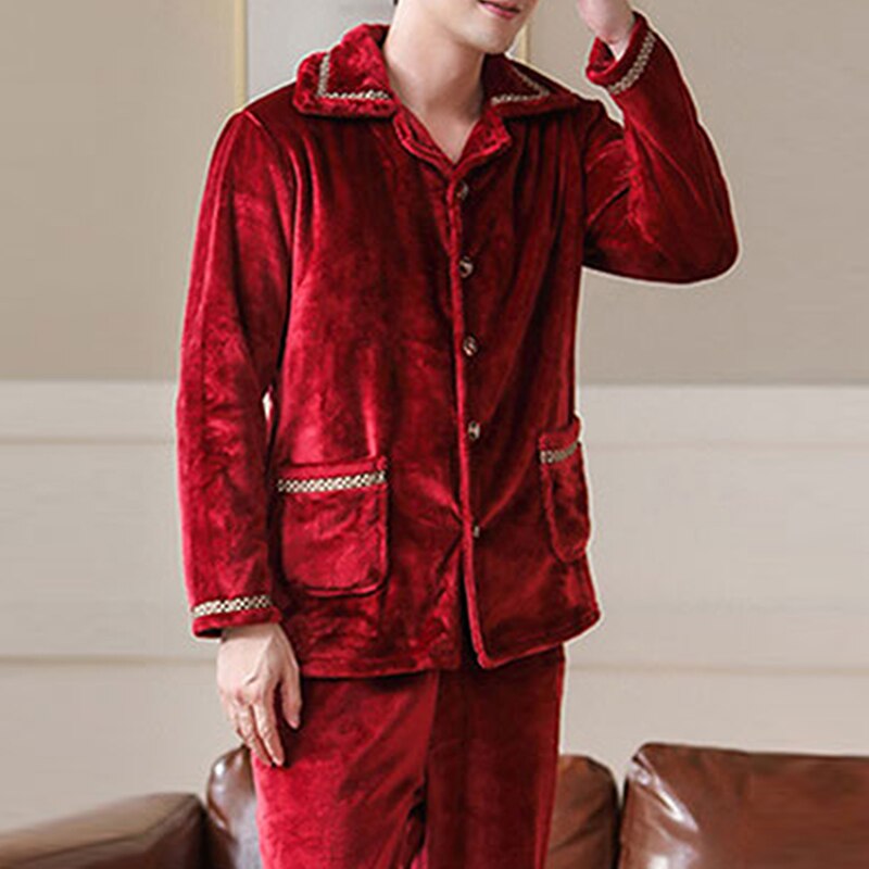 Autumn Winter Thick Warm Flannel Pajama Sets For Men Long Sleeve Coral Velvet Sleepwear Suit Loungewear Homewear Home Clothes: Style5 / XL