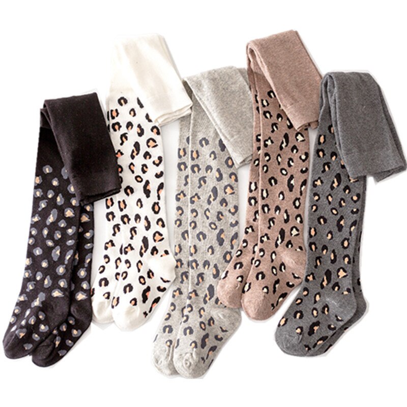 Medias con estampado de leopardo para niñas, ropa interior de algodón, primavera y otoño,