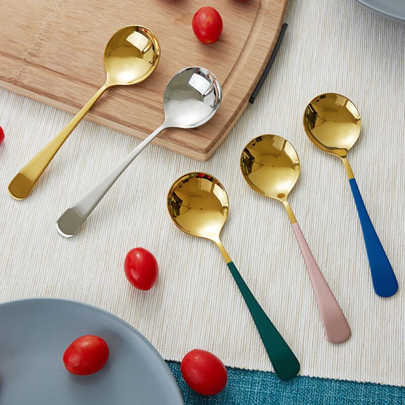 3 PCS Stainless Steel 304 Teaspoons Korean Cute Coffee Spoon Tableware Dinnerware Kitchen Dessert Spoon Serving Set