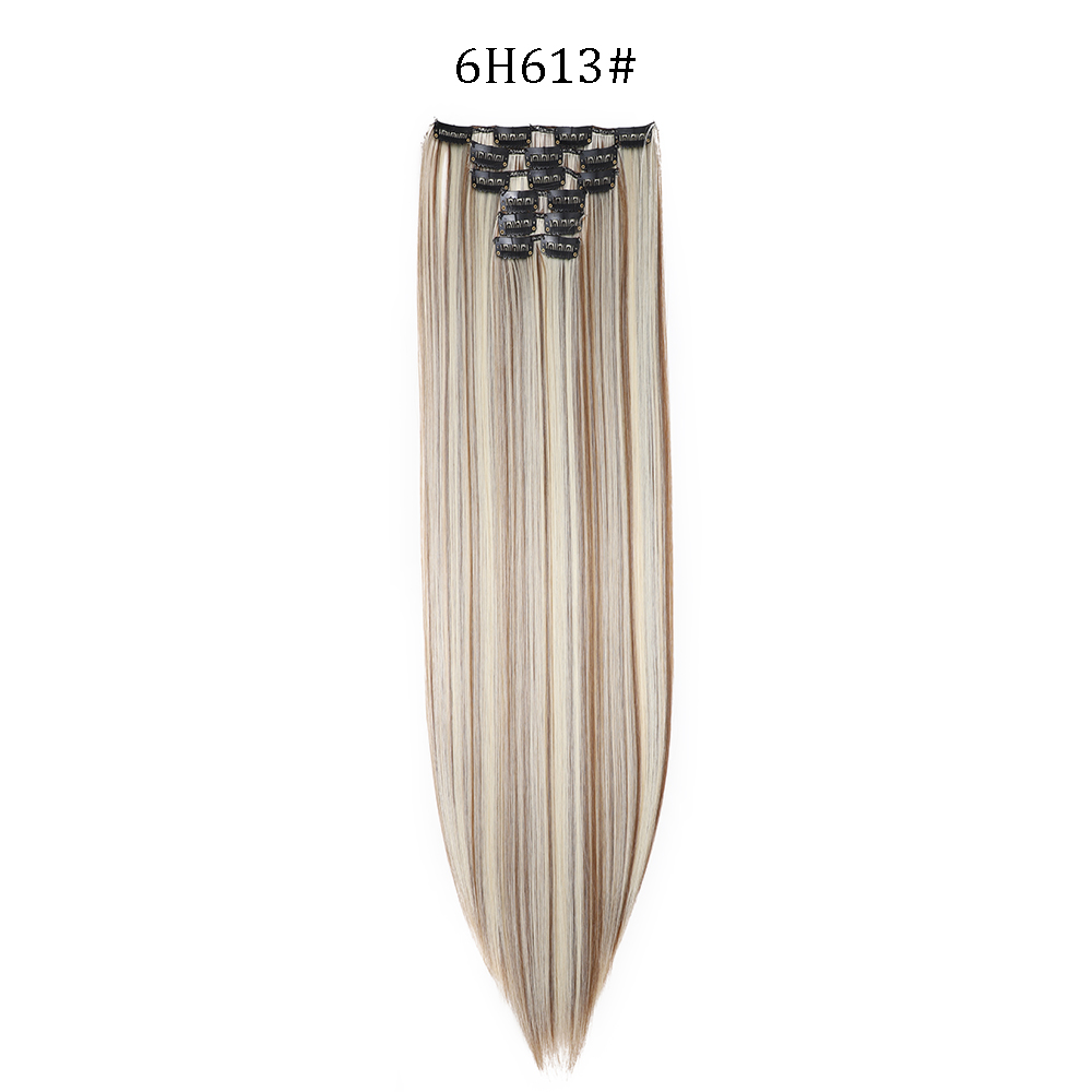 24 inch Synthetische Lange Rechte Kapsel 16 Clips 6 stks/set Hair Extensions Blond Zwart Haarstukjes Hittebestendig Voor Vrouwen: T1B/33/27