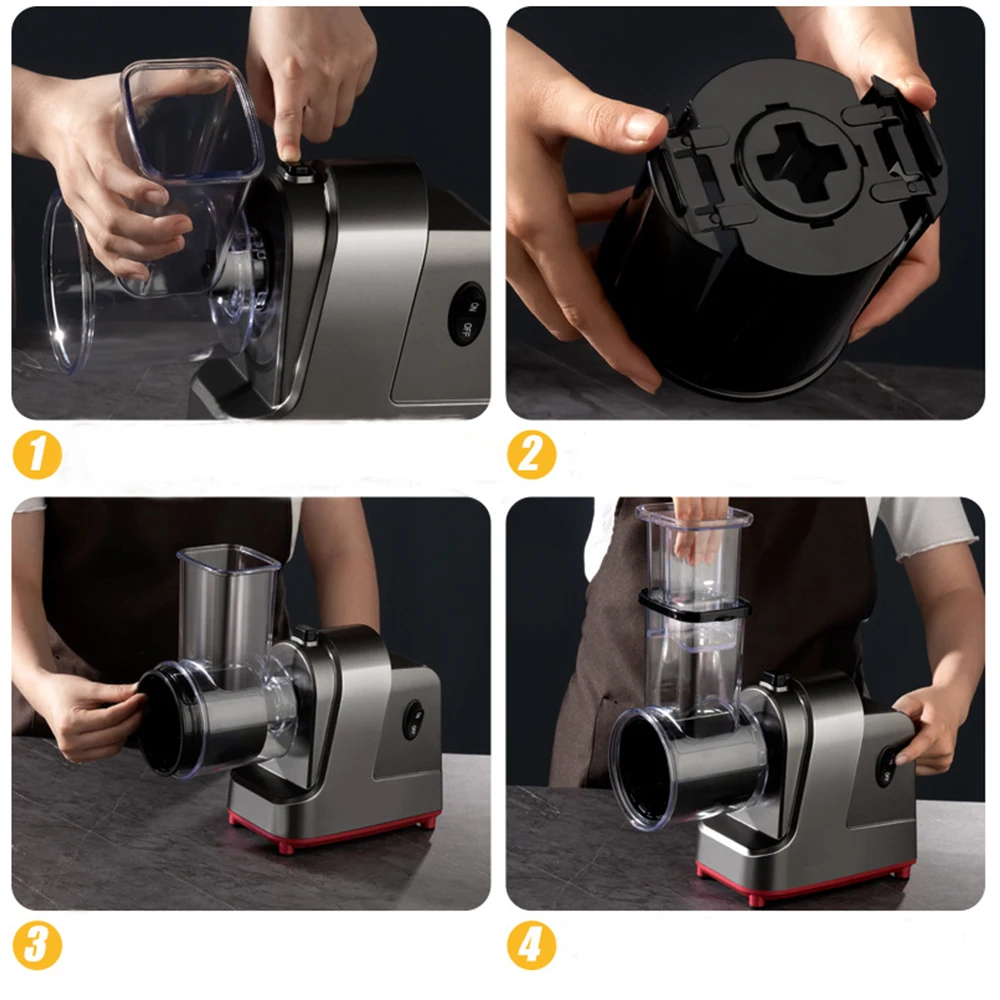 Cortadora de verduras eléctrica 5 en 1 de 250W, trituradora automática para ensaladas, rallador de queso, cortador de repollo y zanahoria JT253