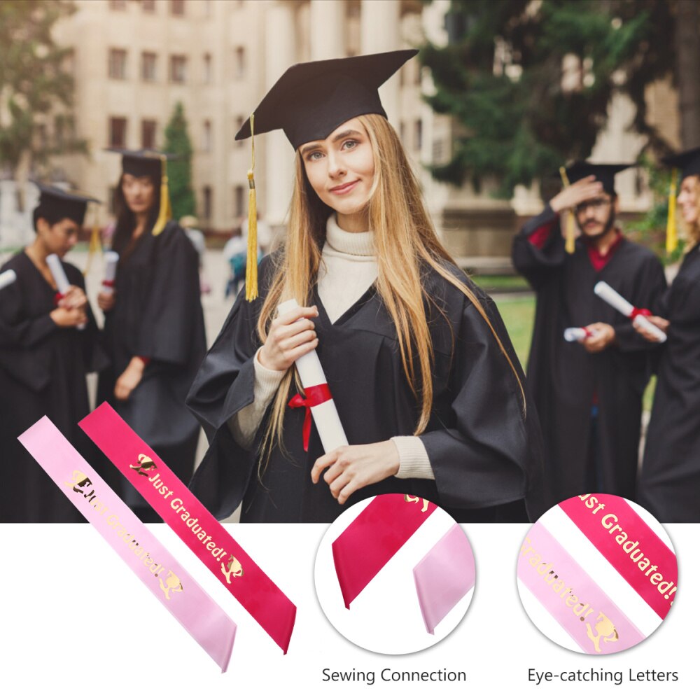 2Pcs Graduation Series Etiquette Belt Set Graduation Party Supplies Prom Favors Sash Graduation Party Decor (1Pc Pink +