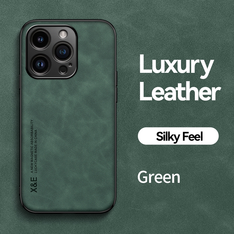 For Apple iPhone15 iPhone 15 Plus Leather Case Sheepskin Texture Back Cover Shockproof Phone Case for iPhone 15 Pro Max: Plastic / green
