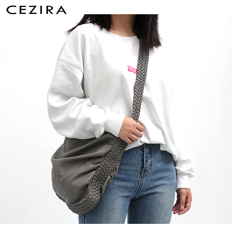 CEZIRA groß Weiche lässig Frauen Taschen Mädchen Waschen PU Leder Schule Handtasche Damen Einstellbar Gewebt Schnalle Gürtel Bote & Schulter tasche